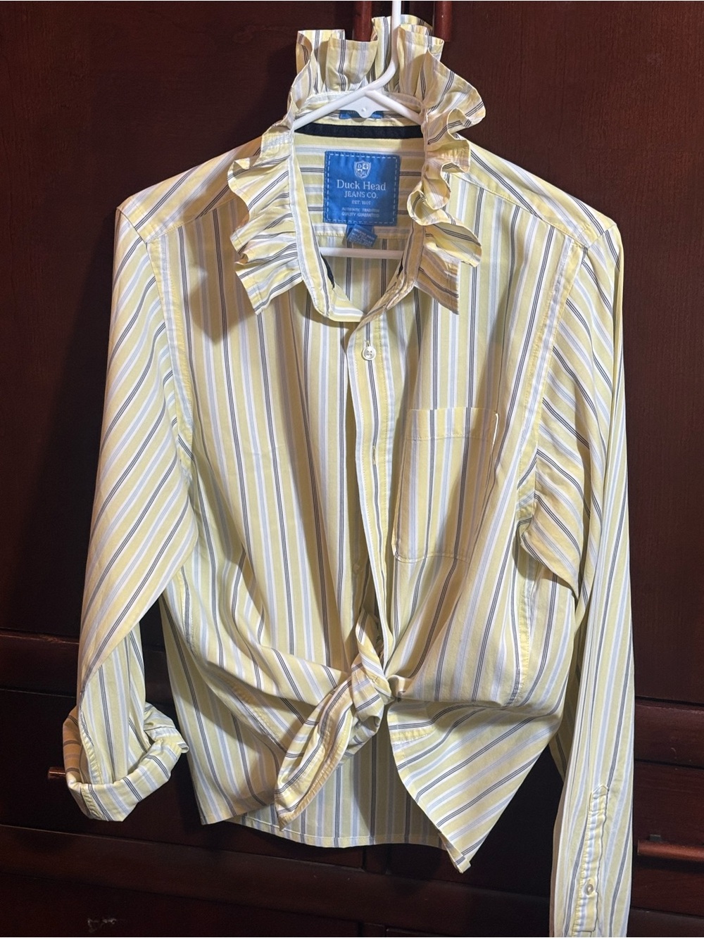 Upcycled Duck Head Yellow/Black Striped Button-Up Shirt
